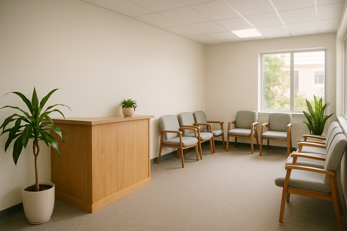 Calm chiropractic clinic reception and waiting area for auto accident care patients