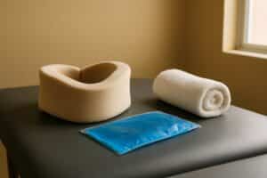 Calm chiropractic treatment room with padded table and soft window light